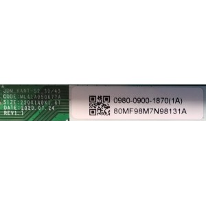 MAIN PARA SMART TV SAMSUN / NUMERO DE PARTE 0980-0900-1870 / VT32H5048U / 80MF98M7N98131A / VT32HS048U6/RK / NUMERO DE DISPLAY BN96-53590A / MODELO UN32M4500BFXZA VJ10